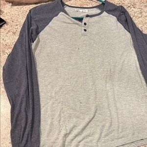 Men's Gray and Black Long Sleeve Henley Shirt